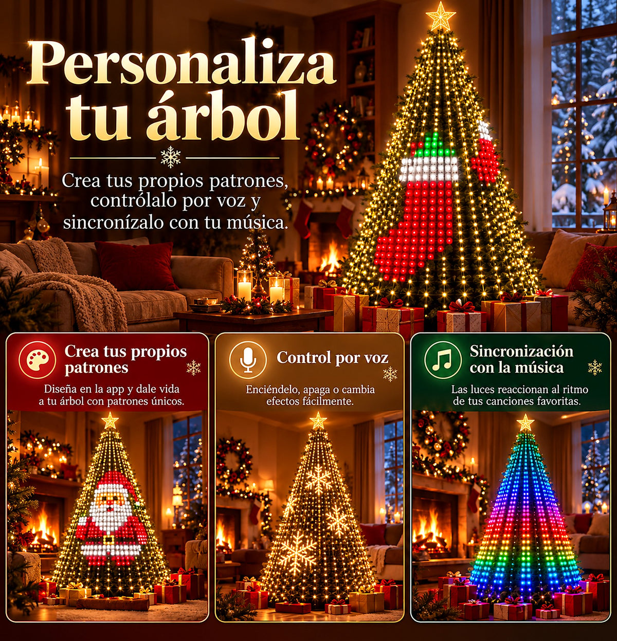 Personaliza tu árbol: patrones, control por voz y sincronización con música